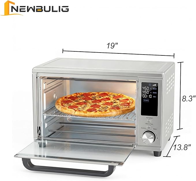 NEWBULIG 30QT Air Fryer Toaster Oven 13-in-1 Multi-Function Smart Airfryer Large Countertop Air Fryer Oven 0-450°F Heating Control 120 Min Timer Chrome Fry Basket Interior Light