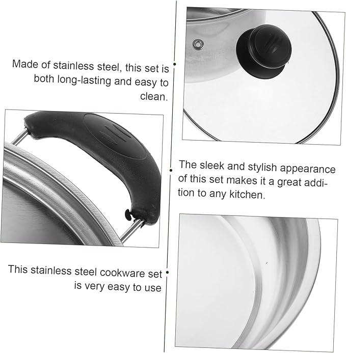 1Set Stainless Steel Cookware Set Soup Pot Frying Pan Versatile Cooking for Noodles Soups Stews Milk More Kitchen Essentials