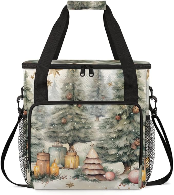 Cute Christmas Tree Coffee Maker Carrying Bag Portable Travel Storage Tote Bag Compatible with K-Mini or K-Mini Plus Single Serve Coffee Brewer Carrying Case with Multiple Pockets &amp Shoulder Str