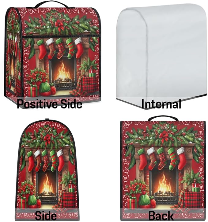 Kitchen Aid Mixer Cover Christmas Stockings Xmas Stand Mixer Cover Compatible with 6-8 Quarts Stand Mixers Dust Covers with Zipper Pocket Foldable Washable Kitchen Aid Organizer Bag