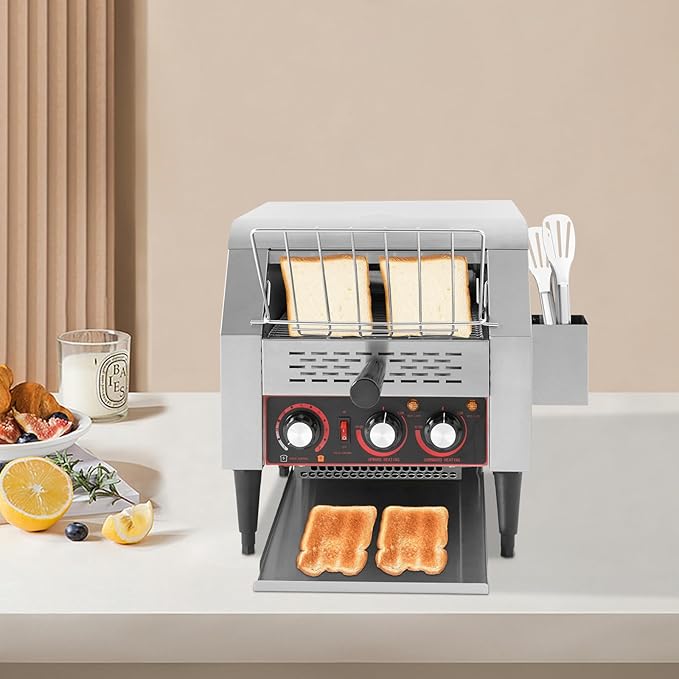 Commercial Conveyor Toaster Heavy Duty Conveyor Toaster with Storage Box 300 Slices/h Commercial Toaster for Restaurant Bun Bagel Bread Heavy Duty Conveyor Toaster
