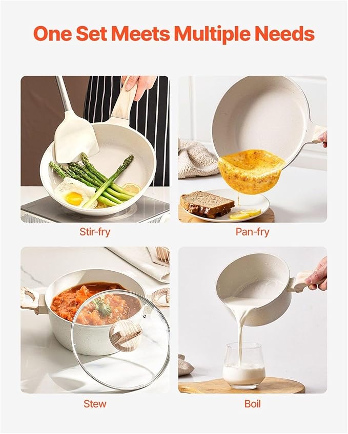 19 Piece Granite Nonstick Pots And Pans Set Induction Compatible Kitchen Cookware White