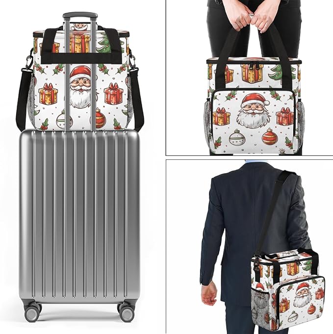 Glitter Santa Claus Coffee Maker Carrying Bag Portable Travel Storage Tote Bag Compatible with K-Mini or K-Mini Plus Single Serve Coffee Brewer Carrying Case with Multiple Pockets &amp Shoulder Str
