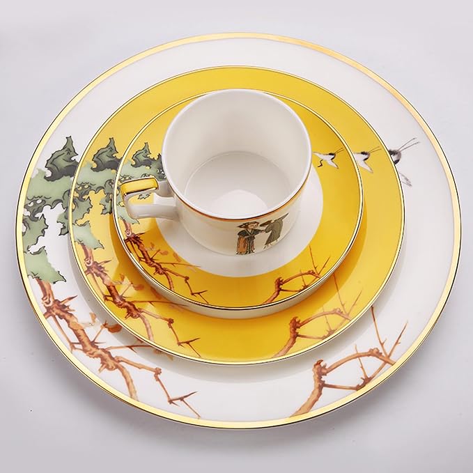 European Style Dinnerware Set Service for 6 Bone China Dinnerware Sets Unbreakable Porcelain Dinner Sets Coffee Cup and Saucer Tableware Set Steak Dinner Plates Dish Set The portrait of a lady-4