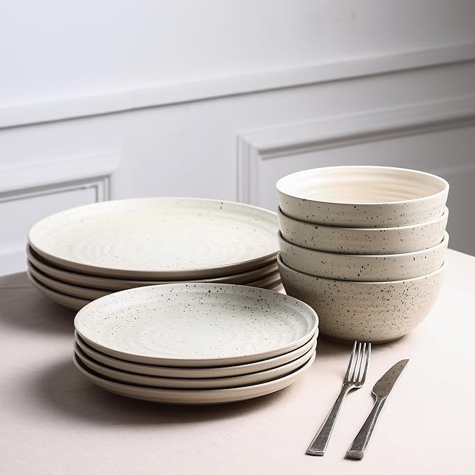 Stone Lain Dua 4-Piece Dinner Plate Set Stoneware White
