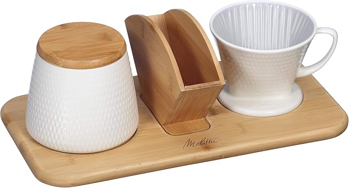 Melitta Artisan Porcelain Pour-Over Coffeemaker and Canister Set Two Tone Oyster Gray