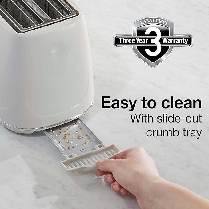 Proctor Silex Plastic 2 Slice Toaster Bagel Defrost &amp Cancel Buttons Browning Control With 7 Shades Auto Shutoff Slide-Out Crumb Tray Oat White (22660)