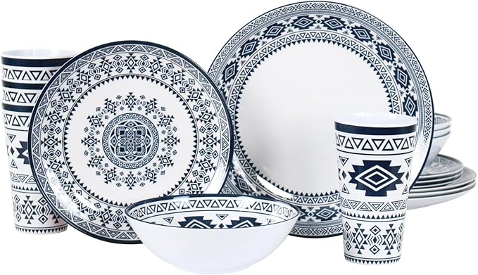 Melamine Dinnerware Set for 4-16 Pcs:Camping Dishes Set with Dinner PlatesSalad Plates Bowls and Cups.Lightweight and Unbreakable.Indoor and Outdoor Use.