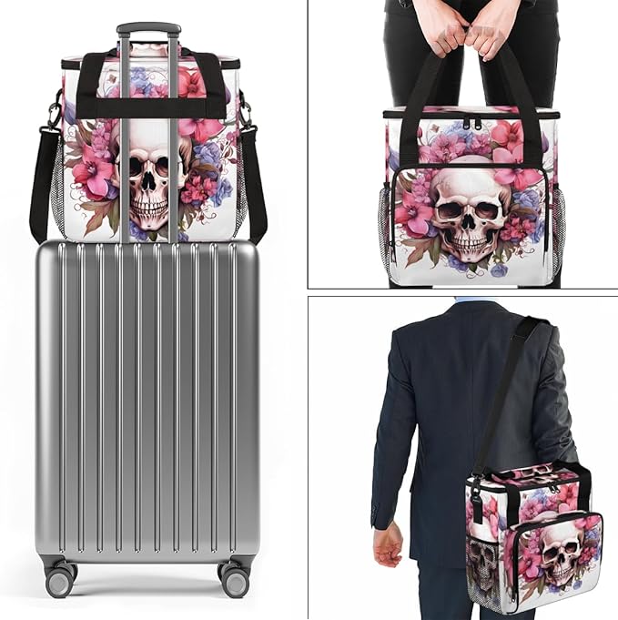 Skull Flower Coffee Maker Carrying Bag Portable Travel Storage Tote Bag Compatible with K-Mini or K-Mini Plus Single Serve Coffee Brewer Carrying Case with Multiple Pockets &amp Shoulder Strap