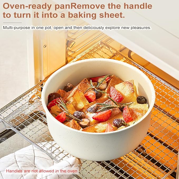 17pcs Pots and Pans Set - Non Stick Cookware Set Detachable Handle Stackable Cookware Set Ceramic Pots and Pans Kit with Cooking Utensils Oven Dishwasher Safe