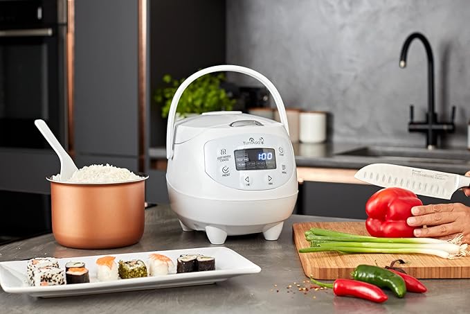 Yum Asia Panda Mini Rice Cooker With Ninja Ceramic Bowl and Advanced Fuzzy Logic (3.5 cup 0.63 litre) 4 Rice Cooking Functions 4 Multicooker functions Digital LED display - 120V