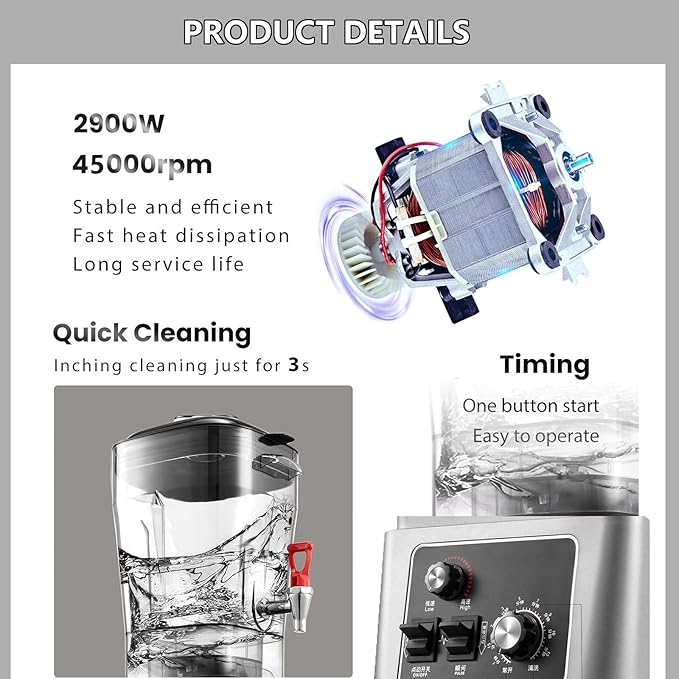 Multi Speed Smoothie Blender Commercial Stand Mixer with 11l/15l/19l Capacity Container Soy Milk Machine 45000rpm 6 Blades Stainless Steel Knives For 2-8 People(With 3 Graters) 15L