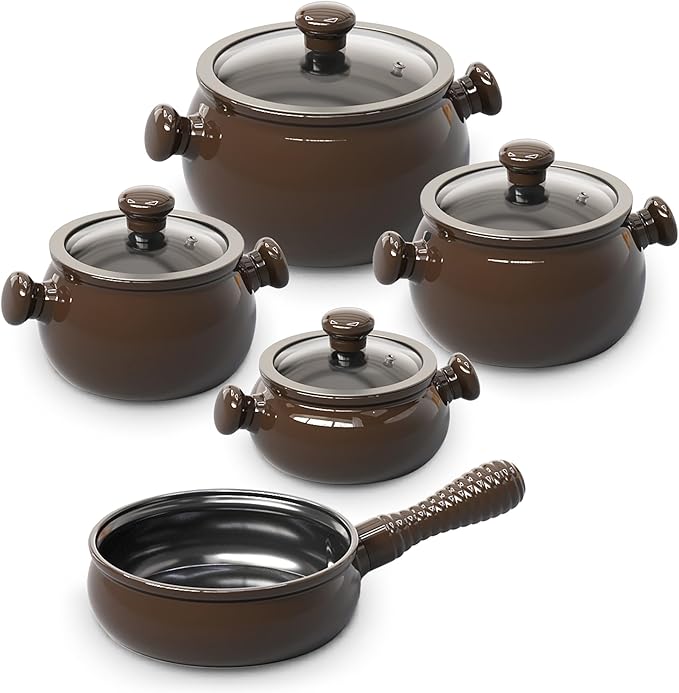 100% Ceramic Non Toxic Healthy Longlasting Lightweight Cookware Set - Oven Safe Up to 1200F Dishwasher Safe - PFAS PTFE PFOA PFOS - Cocoa Brown