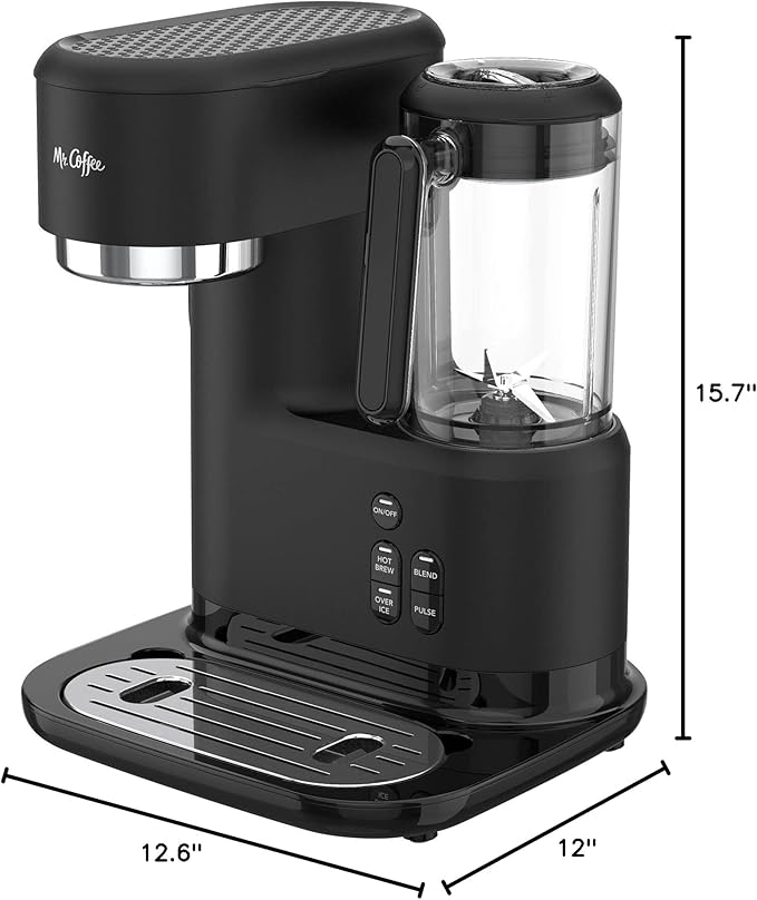 Mr. Coffee 3-in-1 Single-Serve Iced and Hot Coffee/Tea Maker with Blender with Reusable Filter Scoop Recipe Book 2 Tumblers Lids and Straws Black