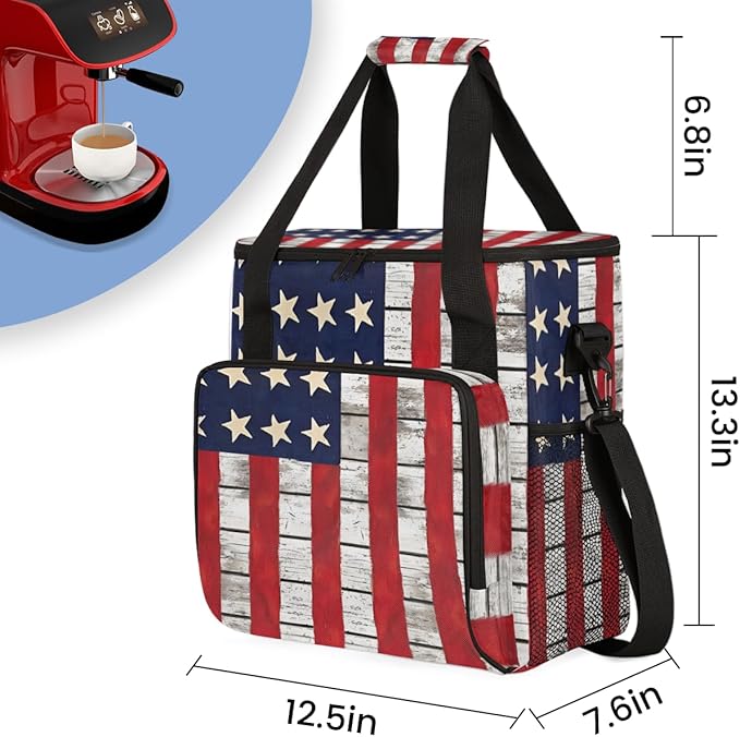 Retro Flag Coffee Maker Carrying Bag Portable Travel Storage Tote Bag Compatible with K-Mini or K-Mini Plus Single Serve Coffee Brewer Carrying Case with Multiple Pockets &amp Shoulder Strap