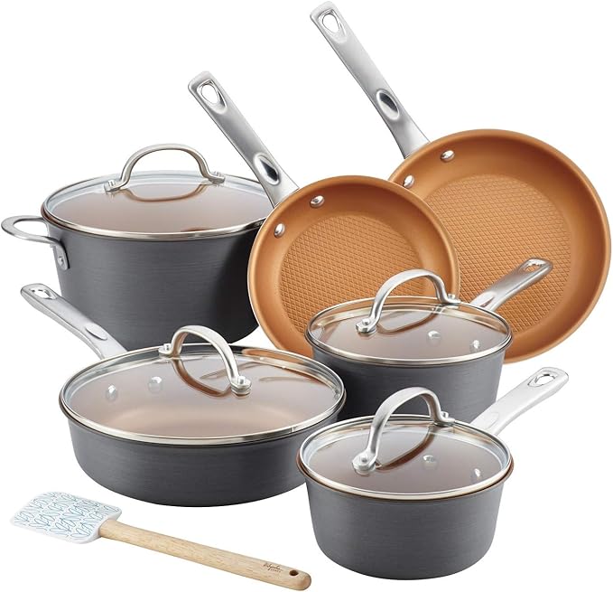 Ayesha Curry Kitchenware 11pc Home Collection Cookware Set (Brown Sugar)