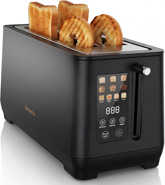 4 Slice Toaster Long Slot Touch Screen Retro Toaster with Digital Countdown Extra-Wide Slots for Bagels &amp Artisan Bread 6 Browning Levels 5 Bread Modes Defrost Reheat Cancel Stainless Steel