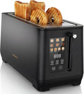 4 Slice Toaster Long Slot Touch Screen Retro Toaster with Digital Countdown Extra-Wide Slots for Bagels &amp Artisan Bread 6 Browning Levels 5 Bread Modes Defrost Reheat Cancel Stainless Steel