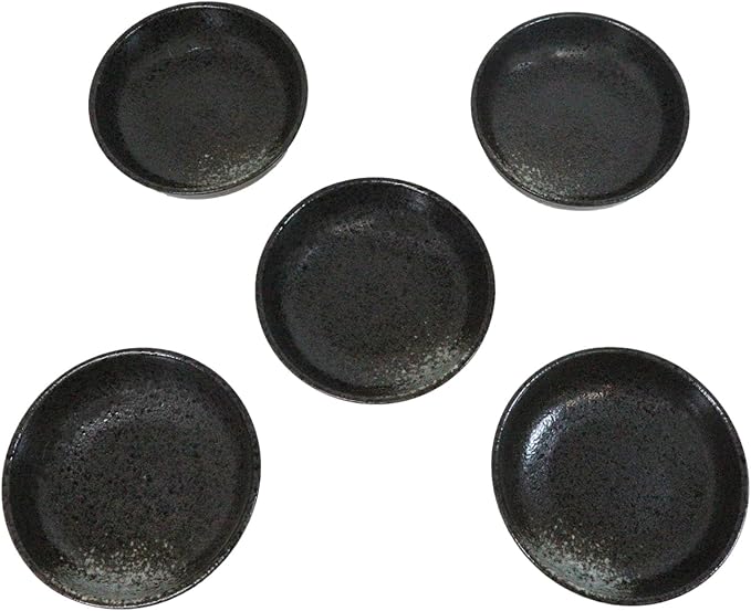 Ebros Gift Artistic Charcoal Grey Tone Hakumu Collection Dinnerware Serveware Kitchenware Set Asian Japanese Restaurant Supply (Pack Of 5 Shallow Bowl Deep Plates 10oz)