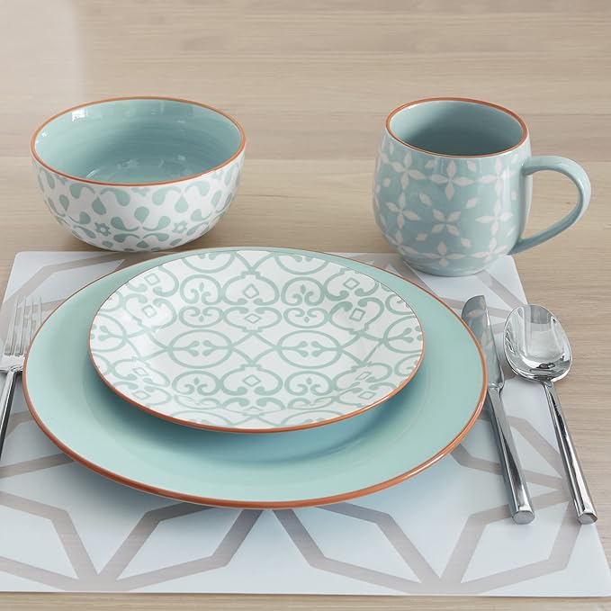 Baum-Essex - Dinnerware Sets 16 Piece Dish Set for 4 Beautiful Home Decor includes Dinner Plates Salad Plates Bowls and Mugs (Manchester Sky)