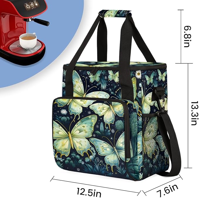 Gothic Butterfly Coffee Maker Carrying Bag Abstract Butterfly Travel Storage Bag Compatible with K-Mini or K-Mini Plus Single Serve Coffee Brewer Carrying Case with Multiple Pockets &amp Shoulder S