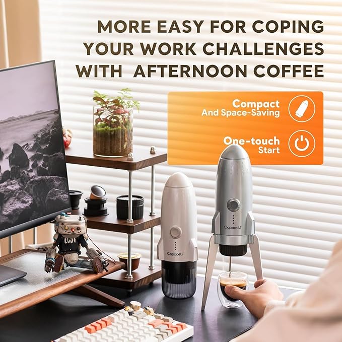 Portable Electric Espresso Machine 3-in-1 Self-Heating Coffee Maker for Travel &amp Camping 19 Bar Pressure Compatible with Ground Coffee &amp NE-SPRESSO/Do-lce Guto Pods Bright White