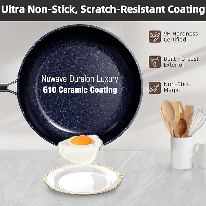 Nuwave Lux 13pc Forged Lightweight Cookware Set PFAS Free Healthy G10 Duralon Ceramic Coating Ultra Non-Stick Stay-Cool Handles Works on All Cooktops &amp Induction Ready