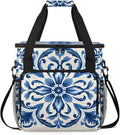Classic Floral Print Coffee Maker Travel Bag for Keurig K-Mini/K-Mini Plus Insulated Waterproof Tote with Pockets for K-Cup Portable Single-Serve Brewer Case