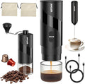 Portable Electric Espresso Machine &amp Manual Coffee Grinder &amp Electric Milk Frother All in 1 Mini Travel Coffee Maker Set for Camping Car RV Hiking Office Home Ground Coffee &amp NS Caps