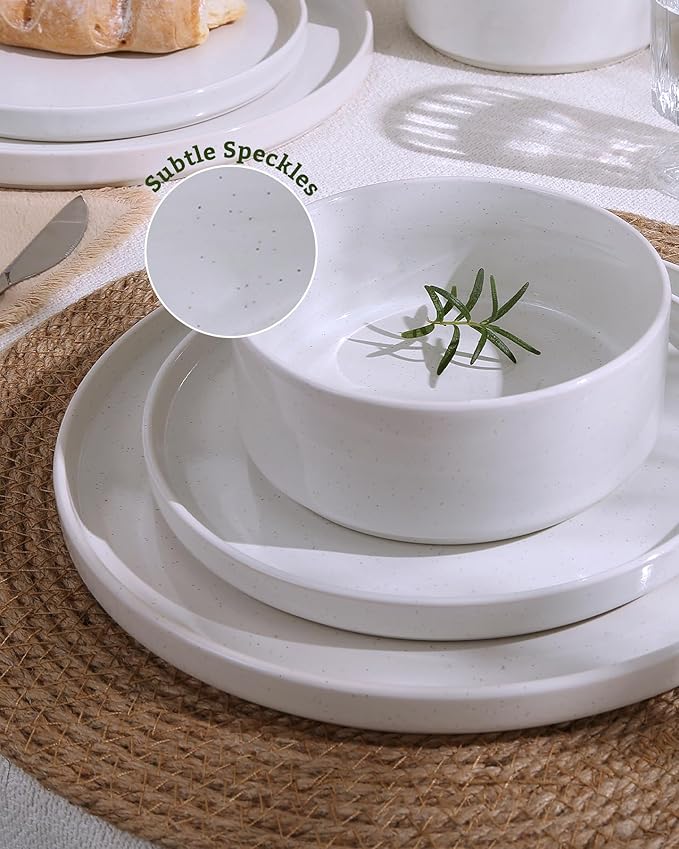 Famiware Nebula Plates and Bowls Set 12 Pieces Dinnerware Sets Dishes Set for 4 White
