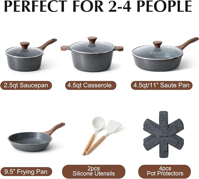 SENSARTE Nonstick Cookware Set 13-PieceStay-Cool Handles PFOA Free12 Inch Nonstick Frying Pan Skillet with LidInduction Pan
