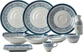 Porcelain Dinnerware Sets28 Pieces Ceramics Dinner Combination Set|Hand Painted Blue and White Lines Cereals Bowls and Steak Plates Sets