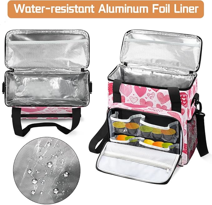 Valentine Pink Red Heart Coffee Maker Carrying Bag Coffee Machine Travel Storage Bag Compatible with K-Mini or K-Mini Plus Portable Single Serve Coffees Brewer Case with Pockets for K-Cup Pods