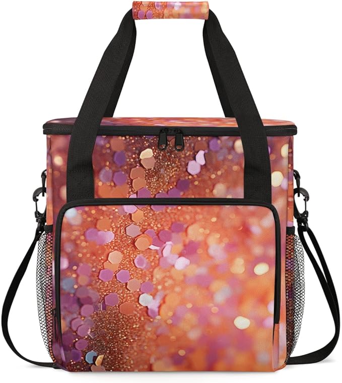 Glitter Coffee Maker Carrying Bag Rust Red Portable Travel Storage Tote Bag Compatible with K-Mini or K-Mini Plus Single Serve Coffee Brewer Carrying Case with Multiple Pockets &amp Shoulder Strap