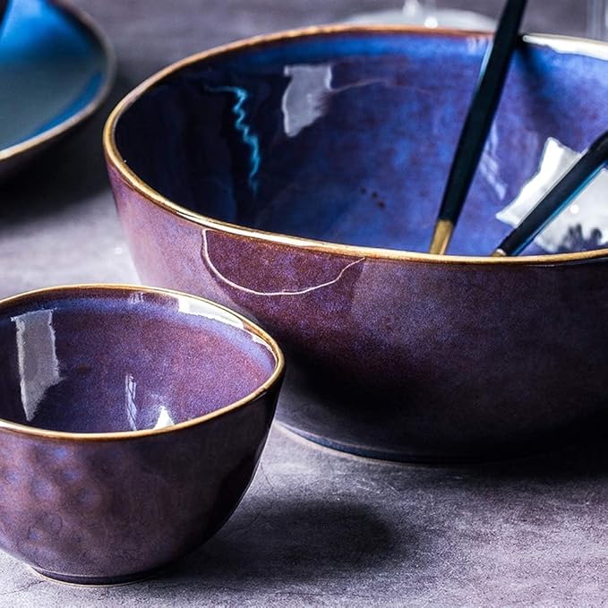 Dinnerware Set Plates And Bowls Set Plate/Bowl 36 Pieces Kiln Glaze Dinnerware - Blue Purple Porcelain Combination Set For Restaurant Family Party