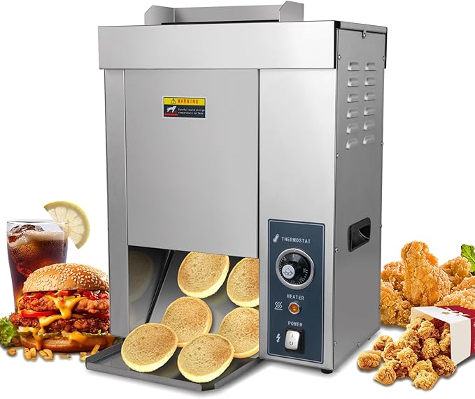 Hakka Commercial Burger Machine Vertical 2000W Chain Type Automatic Unlimited Electric Bun Toaster for Fast Food Restaurant Grilling Browning EGO 1400 Slices/Hour