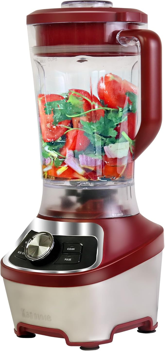 Kenmore Countertop Blender – Electric Mixer for Smoothies Ice Crush &amp Pulse Function Heavy Duty Tritan plastic Pitcher licuadora With 6 Speed Kitchen Appliance Dishwasher-Safe Jar Red