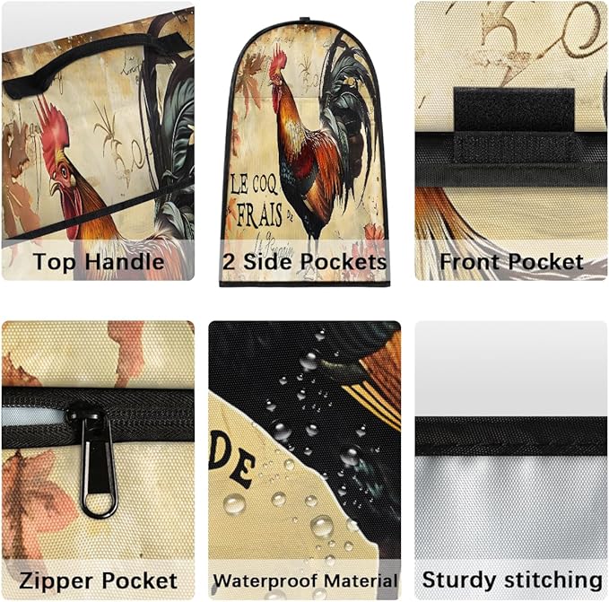 Kitchen Aid Mixer Cover Autumn Rooster Leaves Stand Mixer Cover Compatible with 6-8 Quarts Stand Mixers Dust Covers with Zipper Pocket Foldable Washable Kitchen Aid Organizer Bag