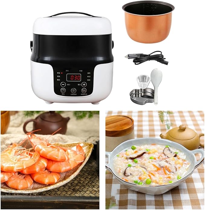 Travel Rice Cooker Rice Cooker for Car Meal Heater with Measuring Cup 2L Rice Cooker Electric Rice Cooker for Camping RV 12V to 24V(12V to 24V)