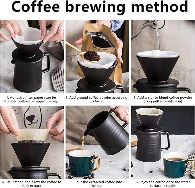 Coffee Filter Porcelain With Cup34oz Pour Over Coffee Maker With Ceramic Mug Coffee Pot With Filter Pour Over Coffee Dropper Coffee Filter Reusable (White)