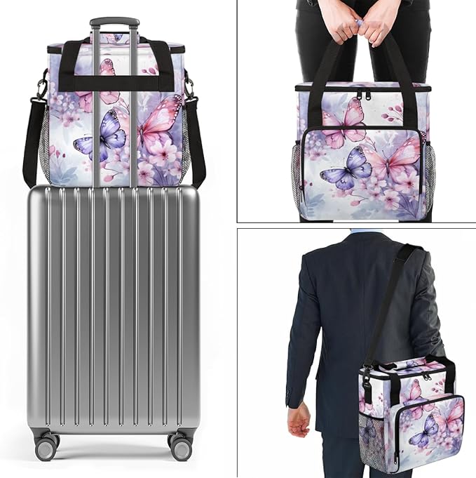 Retro Butterfly Coffee Maker Carrying Bag Watercolor Butterfly Travel Storage Bag Compatible with K-Mini or K-Mini Plus Single Serve Coffee Brewer Carrying Case with Pockets &amp Shoulder Strap