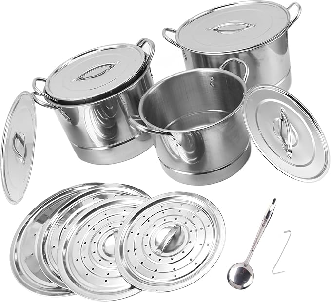 4PCS Stainless Steel Soup Pot Set with 8 Lids Multipurpose Cookware for Cooking Steaming Stir Frying