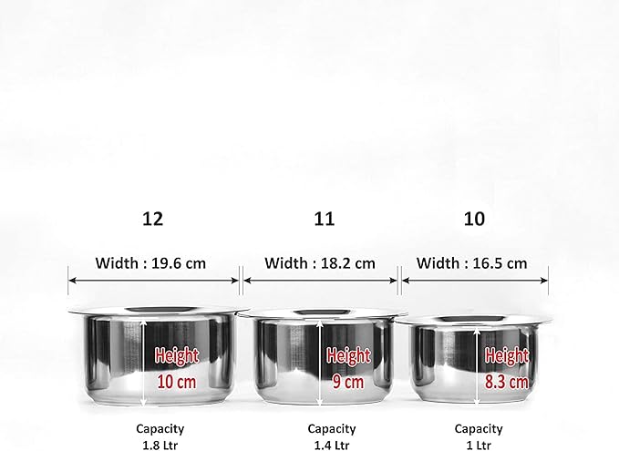 Stainless Steel Cookware Induction &amp Gas Stove Friendly Container Set I Tope I Cookware Set With Lids Size No.10 To No.12