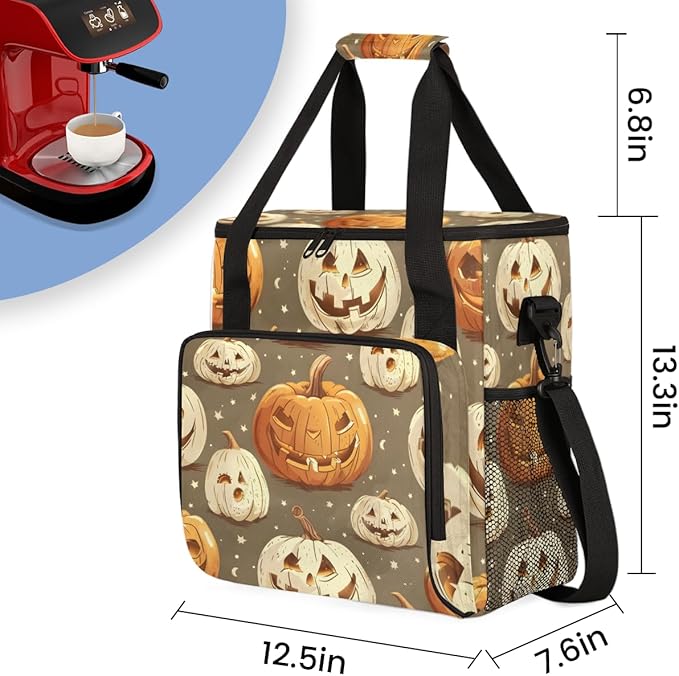 Halloween Pumpkin Coffee Maker Carrying Bag Modern Pumpkin Travel Storage Bag Compatible with K-Mini or K-Mini Plus Single Serve Coffee Brewer Carrying Case with Multiple Pockets &amp Shoulder Stra