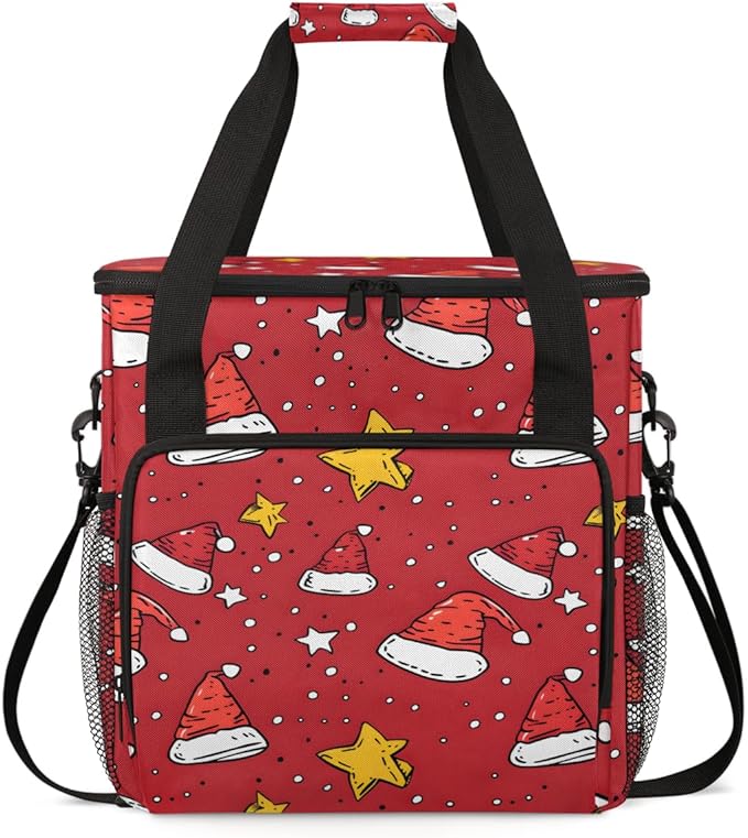 Christmas Hat Coffee Maker Carrying Bag Xmas Hat Travel Storage Bag Compatible with K-Mini or K-Mini Plus Single Serve Coffee Brewer Carrying Case with Multiple Pockets &amp Shoulder Strap