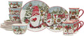 Christmas Gnomes 16 Piece Dinnerware Set Service for 4 Blue Multi Color Red Holiday Casual Round Ceramic Dishwasher Safe Microwave