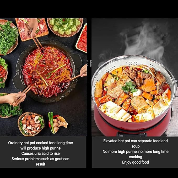6L Large Capacity Rice Cooker – Electric Hot Pot with Lifting Fast Cooking Function Suitable for Steaming Rice Eggs &amp Hot Pot Use(Color:Red)