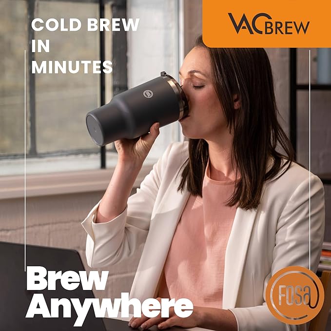 FOSA VacBrew 30oz Stainless Steel Travel Mug – Vacuum-Insulated Tumbler for Hot &amp Cold Drinks | Brew Directly in Mug with VacBrew System