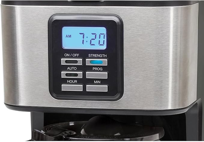 12-Cup Programmable Coffee Maker with Glass Carafe Auto Brew Function Brew Pause Feature Gold-Tone Filter 2-Hour Auto Shut-Off Water Level Indicator Nonstick Warming Plate for Home Office Kitche