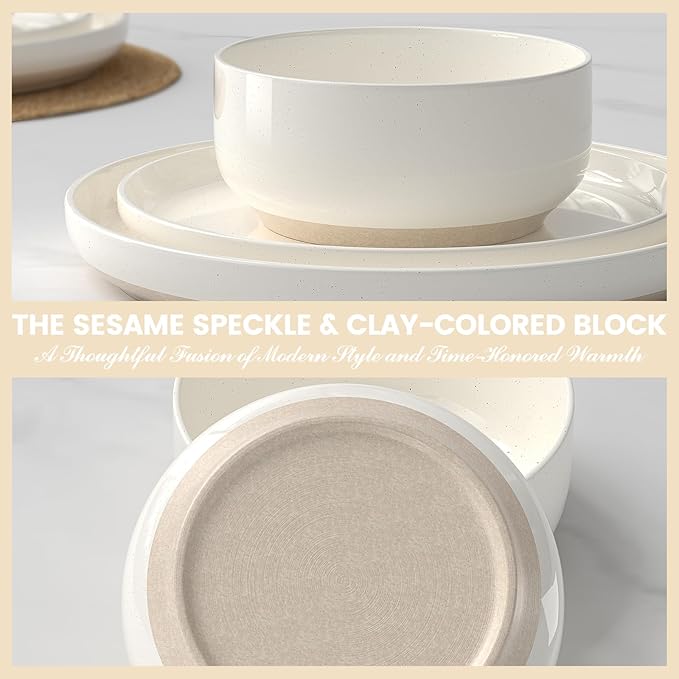 Plates and Bowls Sets Scratch Resistant Dinnerware Sets for 8 24 Pieces Porcelain Ceramic Dishware Dishes Set Modern Stoneware Kitchen Dinner Set Microwave and Dishwasher Safe Cream White